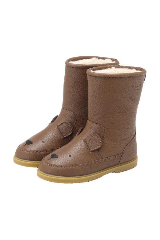 Мальчик Детские кожаные зимние ботинки Donsje Wadudu Classic Boots Bear 2022001.22.28 коричневый