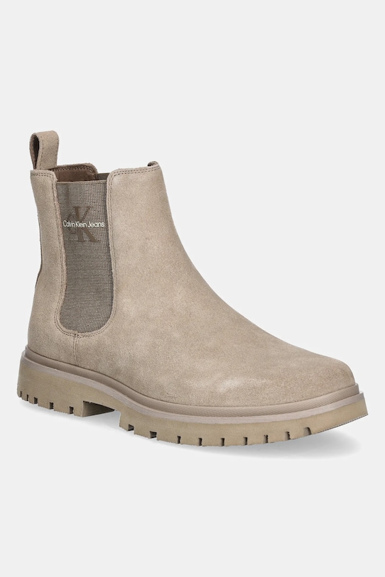 Calvin Klein Jeans sztyblety skórzane EVA BOOT MID CHELSEA ICONIC DR nieocieplane beżowy YM0YM01080