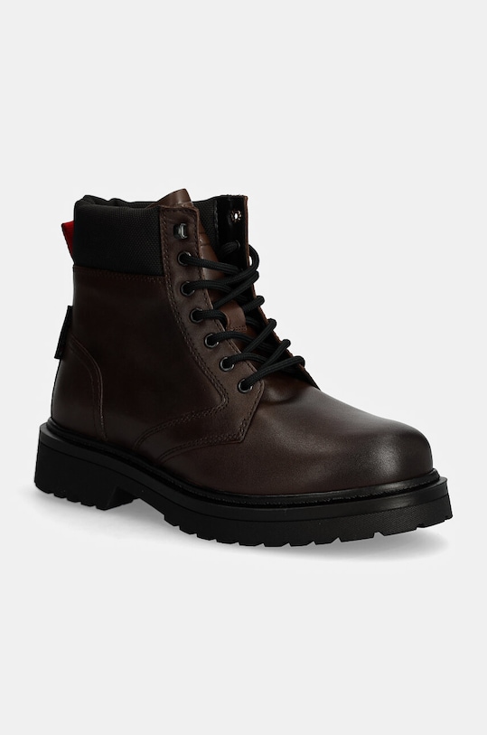 Tommy Jeans buty wysokie TJM LACE UP BOOT skóra licowa brązowy EM0EM01446