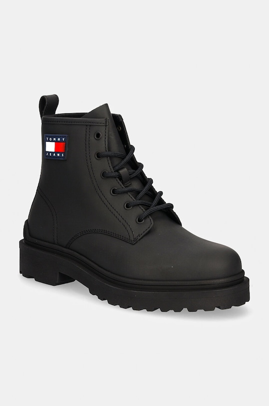 Шкіряні черевики Tommy Jeans TJM LEATHER LACE UP BOOT лицьова шкіра чорний EM0EM01447