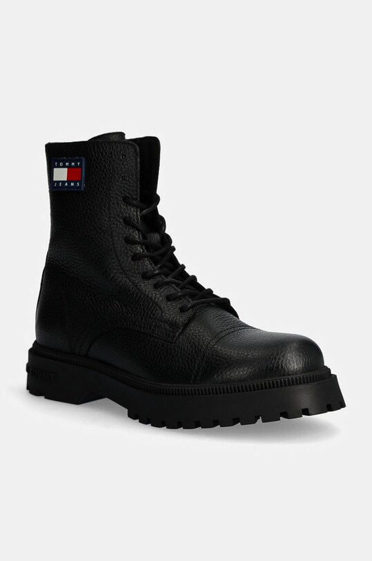 Tommy Jeans buty skórzane TJM LACE UP MID BOOT TUMBLED WL skóra licowa czarny EM0EM01470