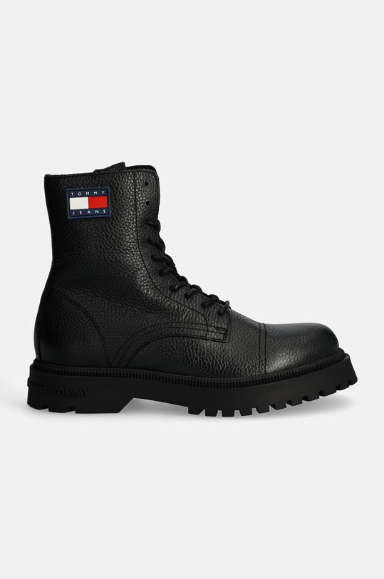 Tommy Jeans ghete de piele TJM LACE UP MID BOOT TUMBLED WL EM0EM01470 negru AW24