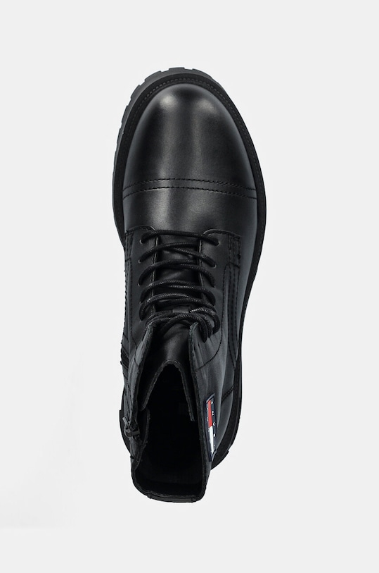 Tommy Jeans ghete de piele TJM LACE UP MID BOOT SMOOTH negru EM0EM01471