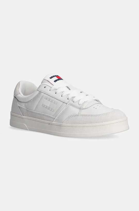 Tommy Jeans sneakers din piele THE GREENWICH MIX MEDIA piele întoarsă alb EM0EM01444