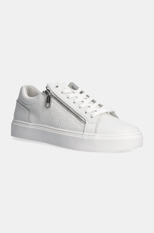 Sneakers boty Calvin Klein LOW TOP LACE UP W/ ZIP MONO imitace kůže bílá HM0HM01555