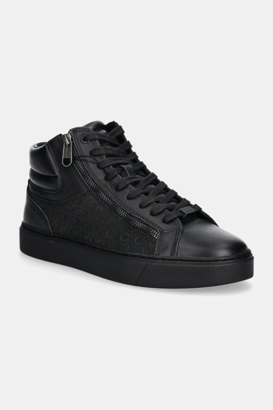 Tenisky Calvin Klein HIGH TOP LACE UP W/ ZIP MONO usňová koža čierna HM0HM01556