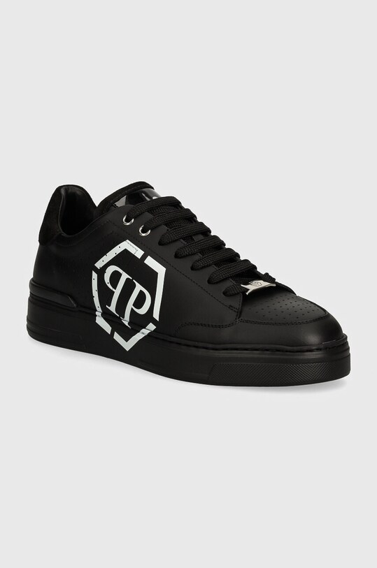 Kožne tenisice Philipp Plein Lo-Top Hexagon niska crna MSC3981.PLE005N.0202