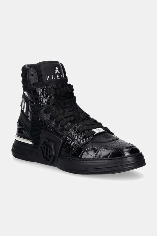 Philipp Plein sneakersy skórzane Hi-Top Hexagon wysoka czarny MSC4012.PLE010N.0202