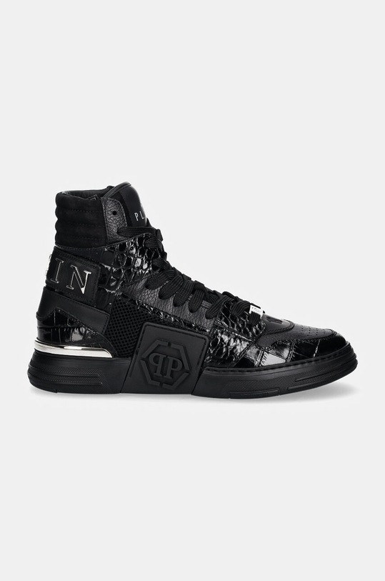 Philipp Plein sneakersy skórzane Hi-Top Hexagon MSC4012.PLE010N.0202 czarny AW24