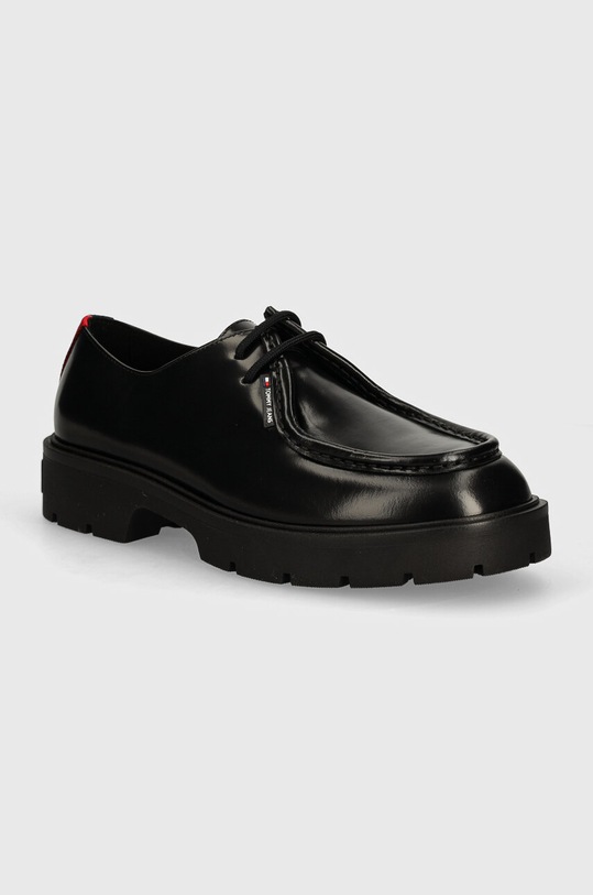 Kožené polobotky Tommy Jeans TJM SMART DERBY SHOE přírodní kůže černá EM0EM01418