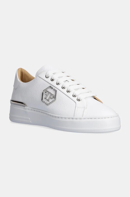 Philipp Plein sneakers din piele Nappa Lo-Top Monogram plată alb USC0665.PLE010N.01