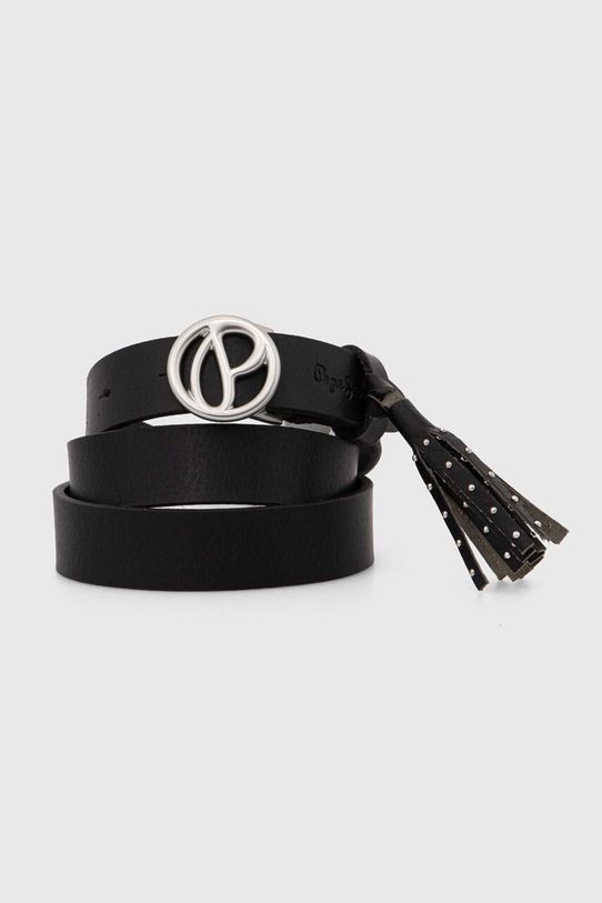 Kožený opasok Pepe Jeans ATHENAS BELT Planet friendly čierna PL020851
