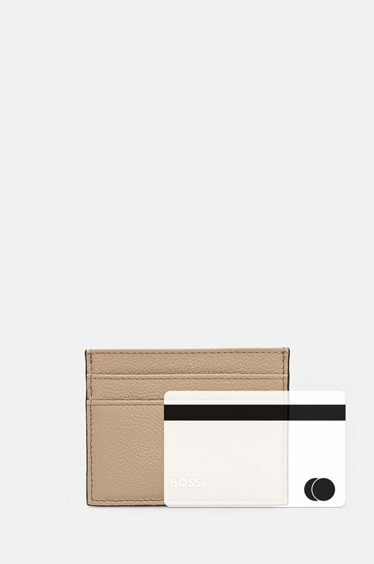 BOSS etui na karty skórzane beżowy 50523686