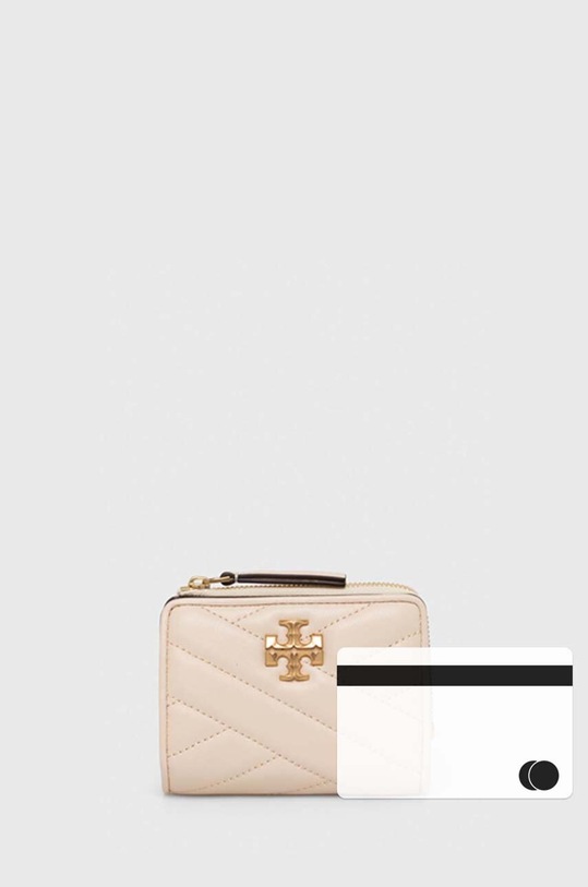 Kožená peňaženka Tory Burch Kira Chevron Bi-Fold 153121.122 béžová