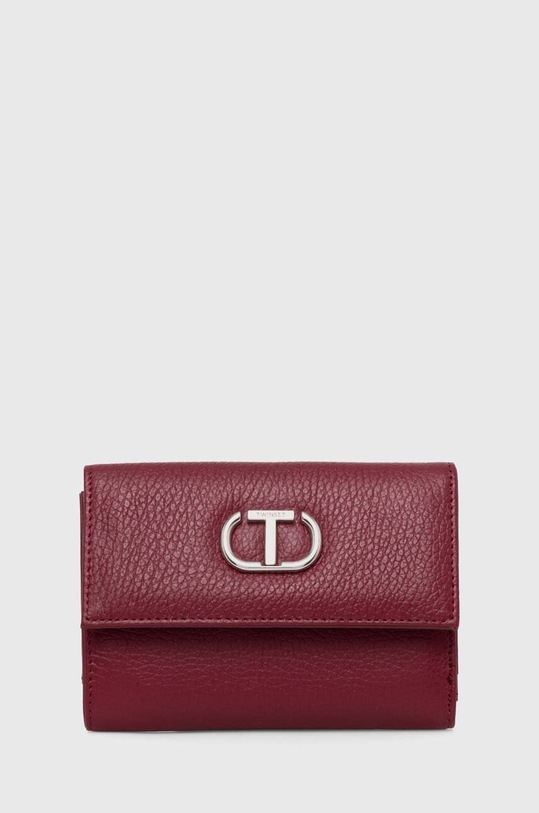 Twinset portfel skórzany skóra licowa bordowy 242TB7016