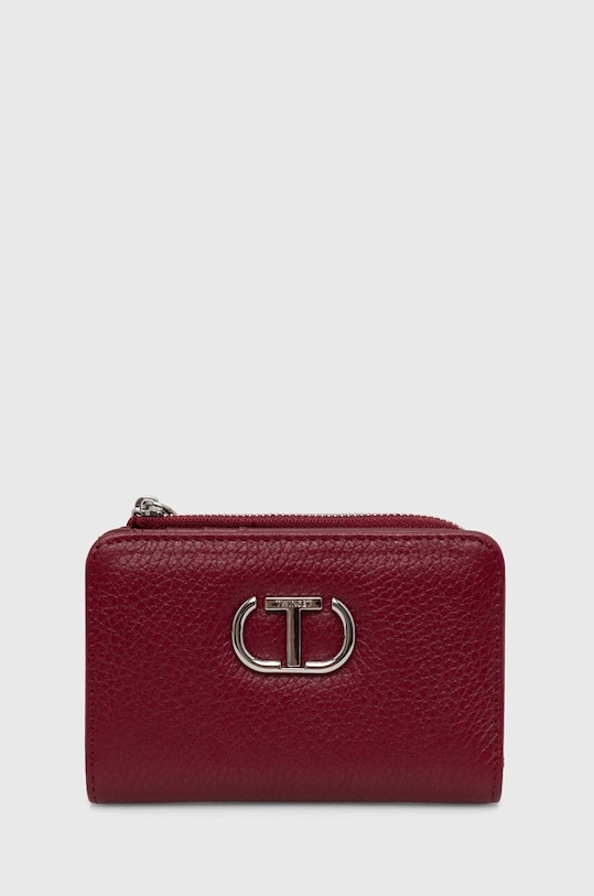 Twinset portfel skórzany skóra licowa bordowy 242TB7017