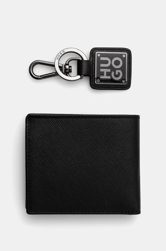 Kožená peněženka a klíčenka HUGO 50532327 černá AW24