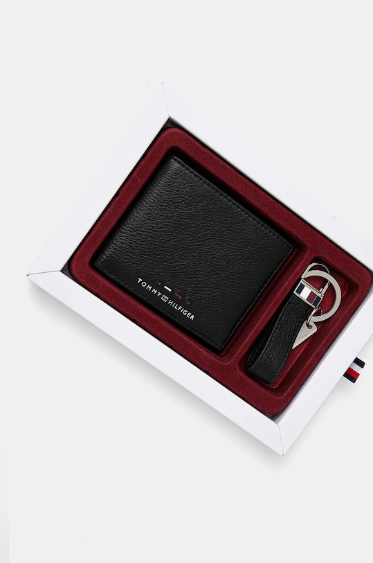 Tommy Hilfiger portfel skórzany + brelok skóra licowa czarny AM0AM12788
