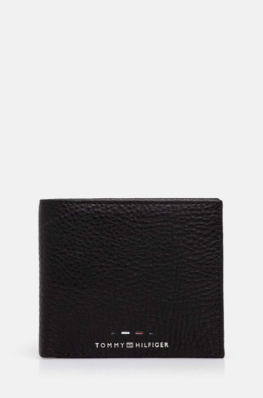 Kožená peňaženka Tommy Hilfiger usňová koža čierna AM0AM12762