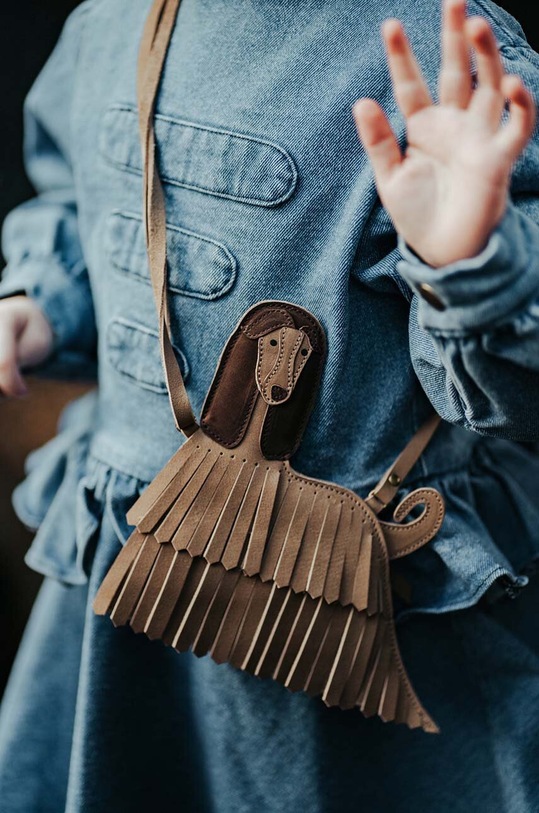 Детская кожаная сумочка Donsje Thima Purse Afghan Hound замш бежевый 5520001.