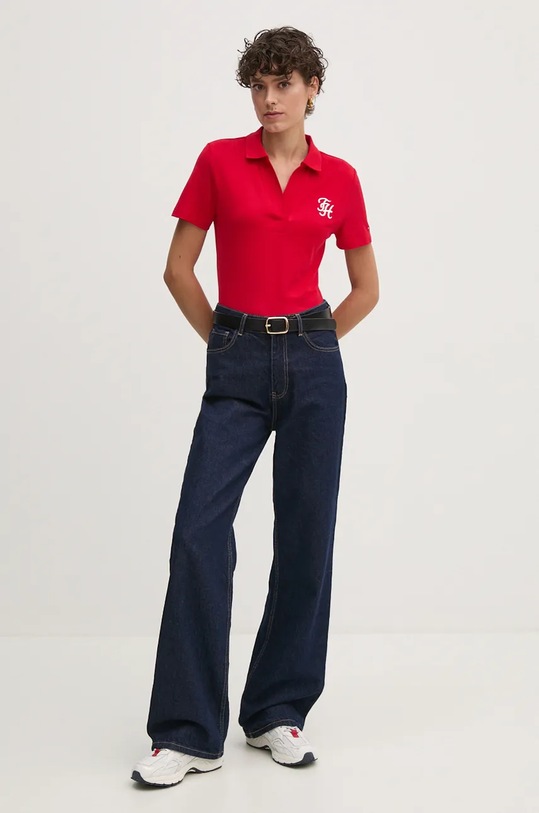Tommy Hilfiger tricou polo WW0WW42607 rosu AW24