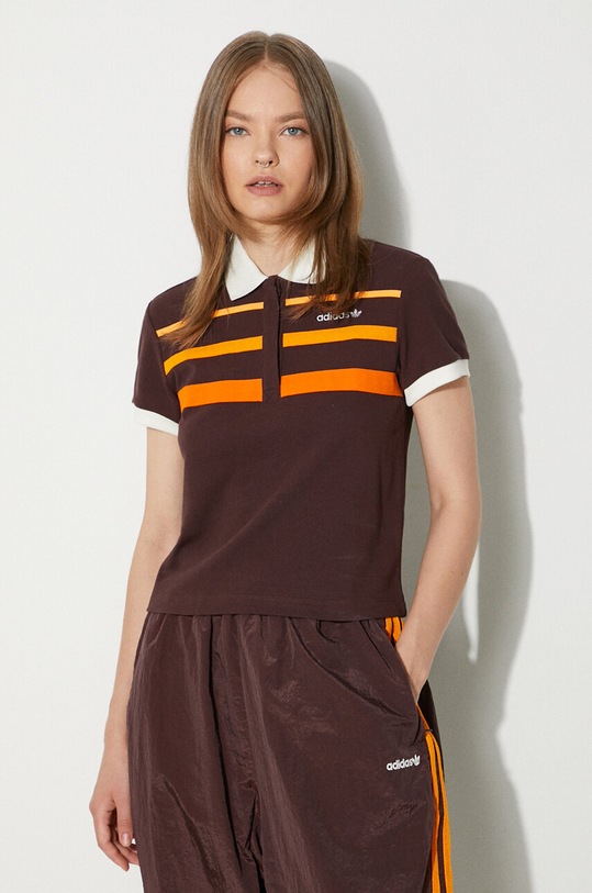 adidas Originals cotton polo shirt 80s Slim brown JC6175