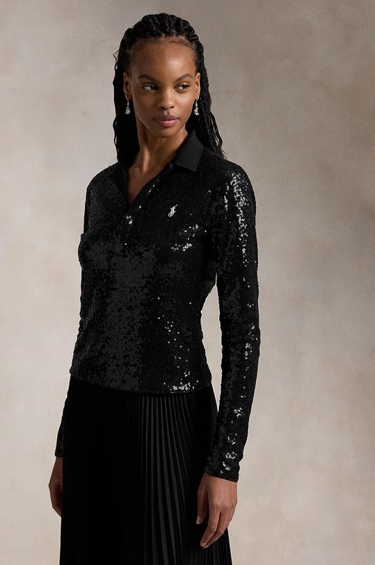 Tričko s dlhým rukávom Polo Ralph Lauren nášivka čierna 211955429