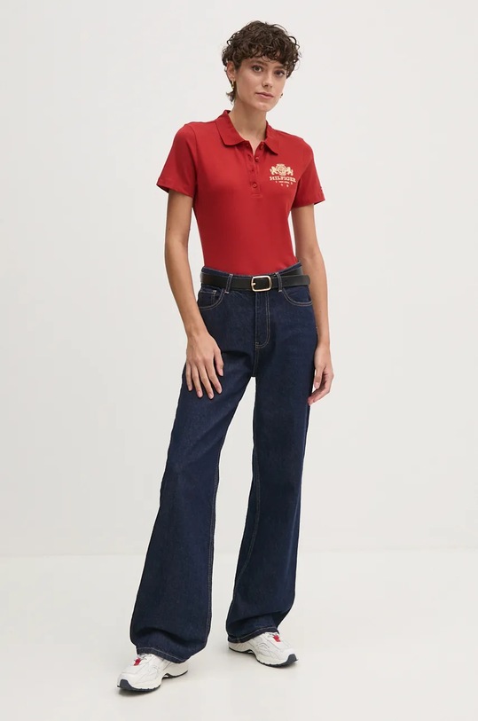Polo tričko Tommy Hilfiger WW0WW43609 burgundské AW24