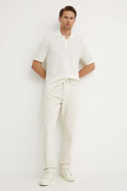 Samsoe Samsoe polo z domieszką lnu SACONALD M24200016 beżowy AW24