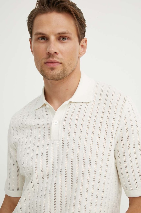 Samsoe Samsoe polo z domieszką lnu SACONALD beżowy M24200016