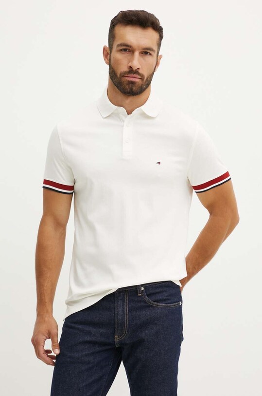 Памучна тениска с яка Tommy Hilfiger стандартна бежов MW0MW35588