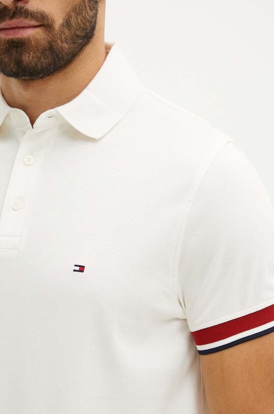 Памучна тениска с яка Tommy Hilfiger бежов MW0MW35588