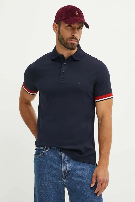 Bombažen polo Tommy Hilfiger Gladek mornarsko modra MW0MW35588