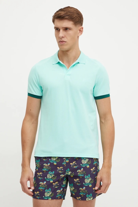 Pamučna polo majica Vilebrequin PALATIN PLTAN100 tirkizna SS25