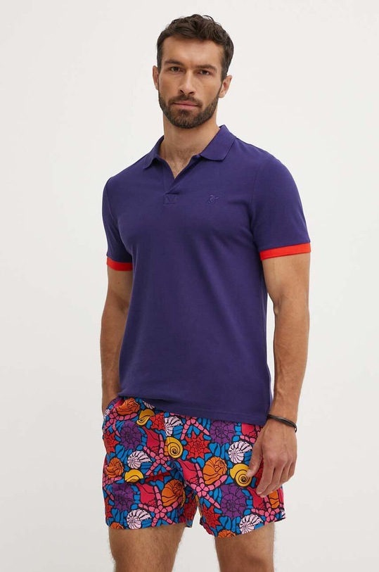 Vilebrequin polo da uomo in cotone semplice blu navy PLTAN100