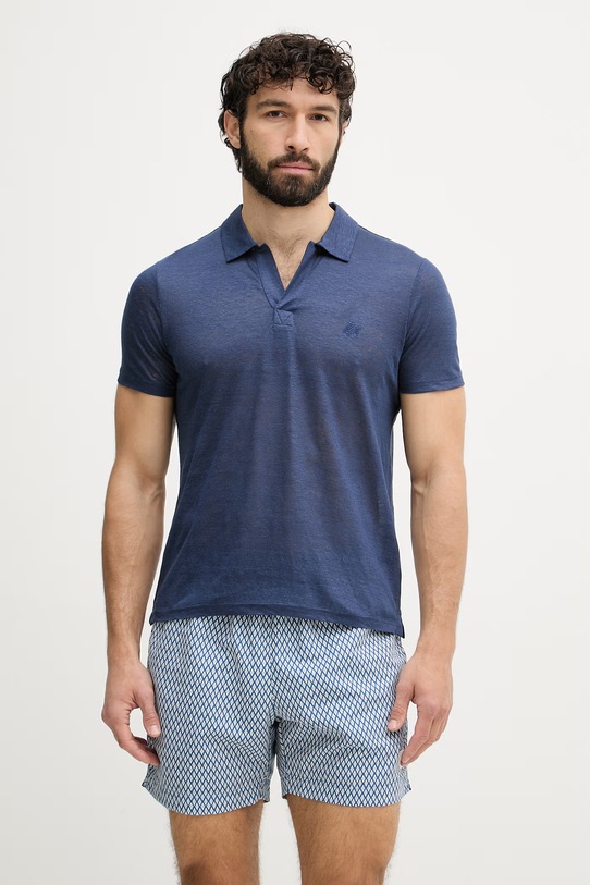 Vilebrequin polo męskie lniane PYRAMID granatowy PYRE9O00