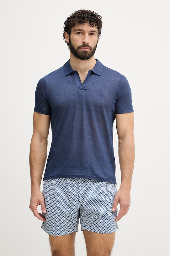 Vilebrequin polo męskie lniane PYRAMID granatowy PYRE9O00
