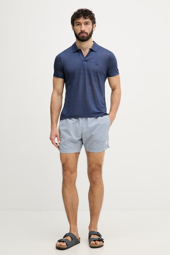 Vilebrequin polo męskie lniane PYRAMID PYRE9O00 granatowy AA00