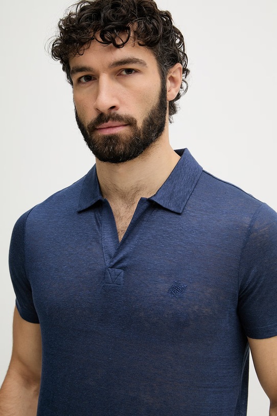 Vilebrequin polo męskie lniane PYRAMID granatowy PYRE9O00