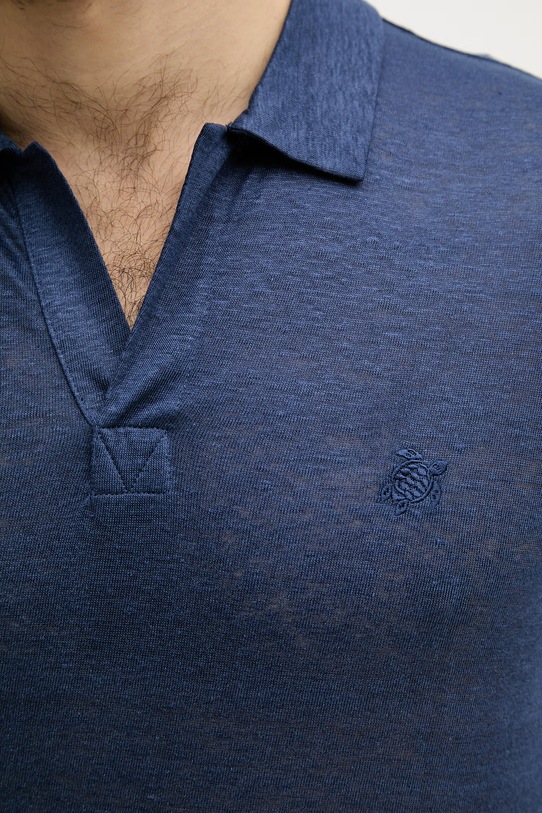 Vilebrequin polo męskie lniane PYRAMID PYRE9O00 granatowy