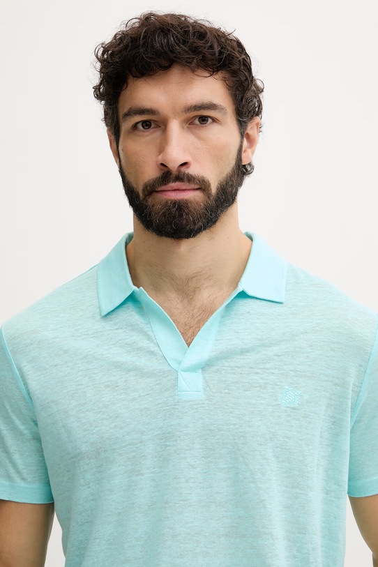 Odzież Vilebrequin polo męskie lniane PYRAMID PYRE9O00 turkusowy