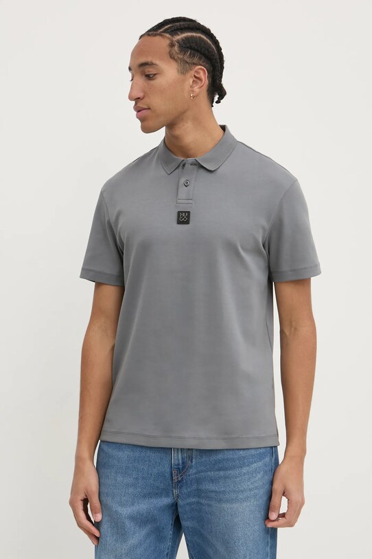 Bavlněné polo tričko HUGO Deabono_D šedá 50517638
