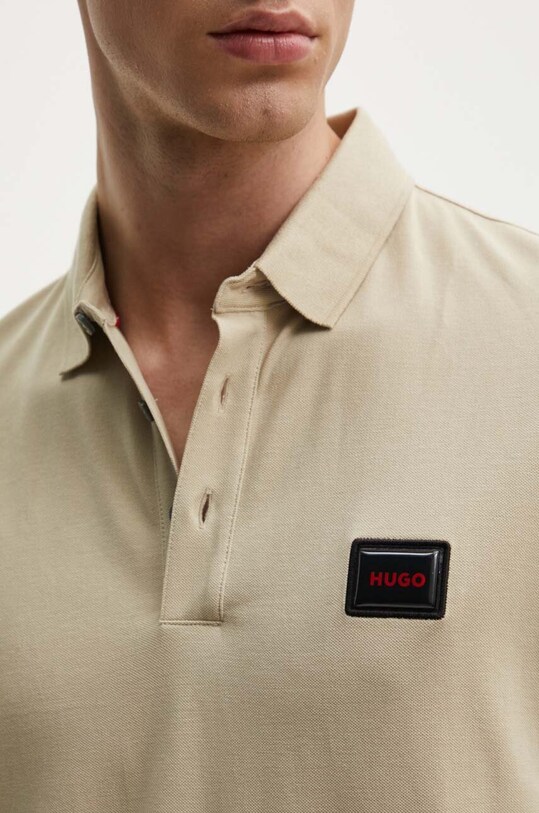 Βαμβακερό μπλουζάκι πόλο HUGO 50528173 μπεζ