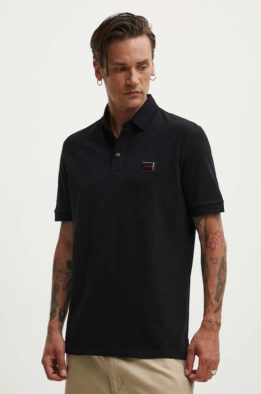 Βαμβακερό μπλουζάκι πόλο HUGO βαμβάκι μαύρο 50528173