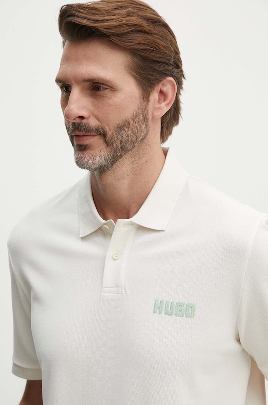 Βαμβακερό μπλουζάκι πόλο HUGO 50516651 μπεζ AW24