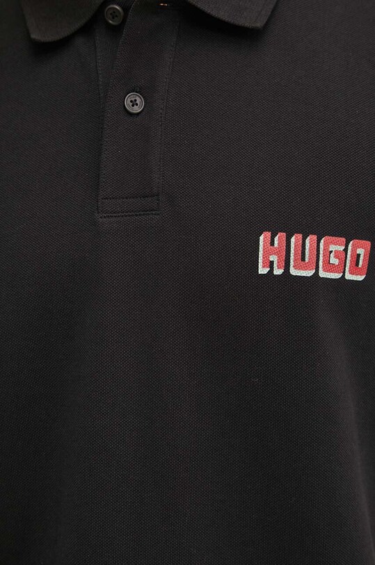 Памучна тениска с яка HUGO 50516651 черен