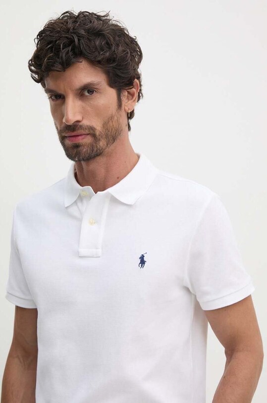 Βαμβακερό μπλουζάκι πόλο Polo Ralph Lauren λευκό 710666998