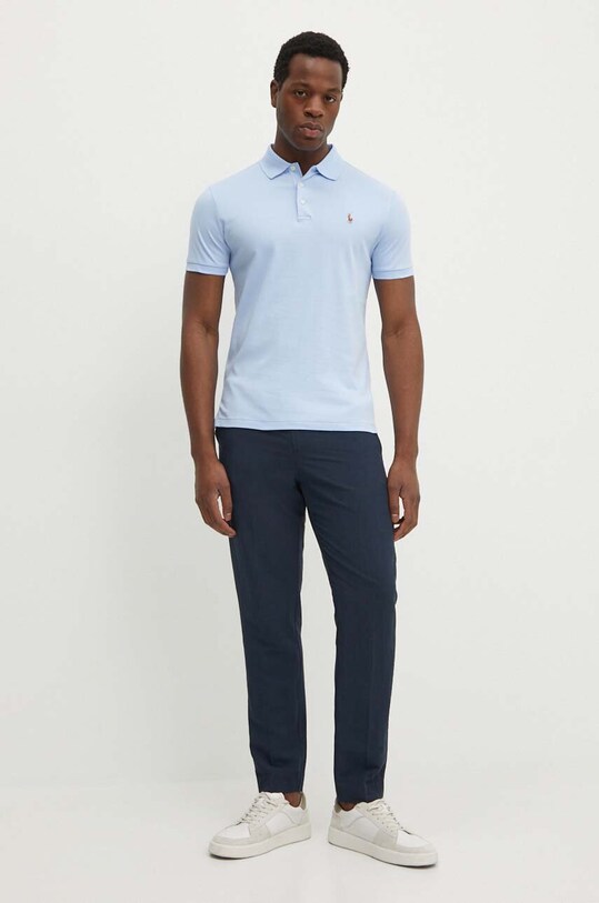 Бавовняне поло Polo Ralph Lauren 710713130 блакитний AW24
