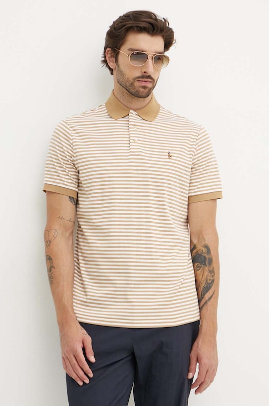 Polo Ralph Lauren polo bawełniane wzorzyste brązowy 710941504