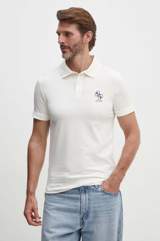 Polo majica Guess NOLAN natpis bež M4YP66.J1314